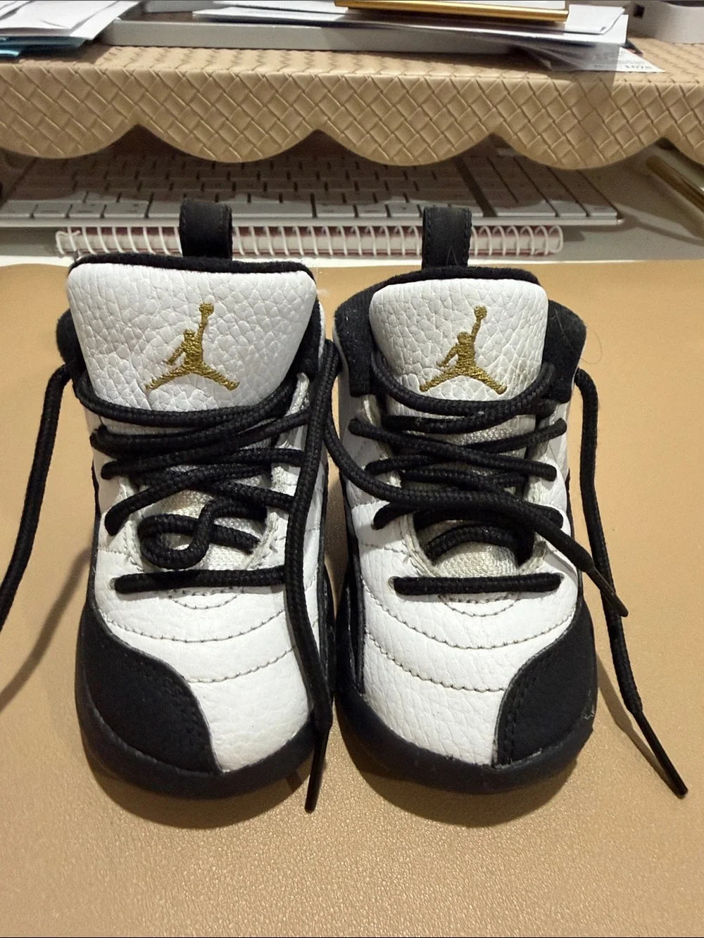 Jordan Kids White Black with Gold Jumpman Baby Sneakers